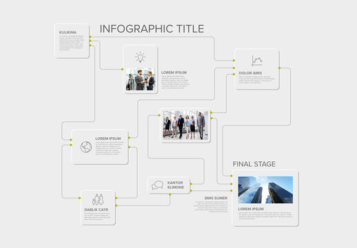 Modern Business Infographic Template with Connective Workflow Chart and Photo Placeholders
