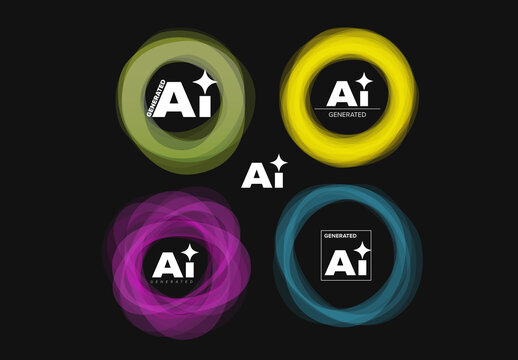 Set of AI Generated Content Labels and Logos