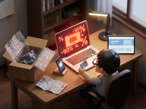 Online Shopping Fraud Isometric Overhead Miniature Diorama