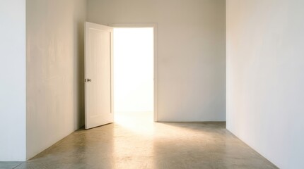 Fototapeta premium Open Doorway with Bright Light Illuminating Empty Room Interior