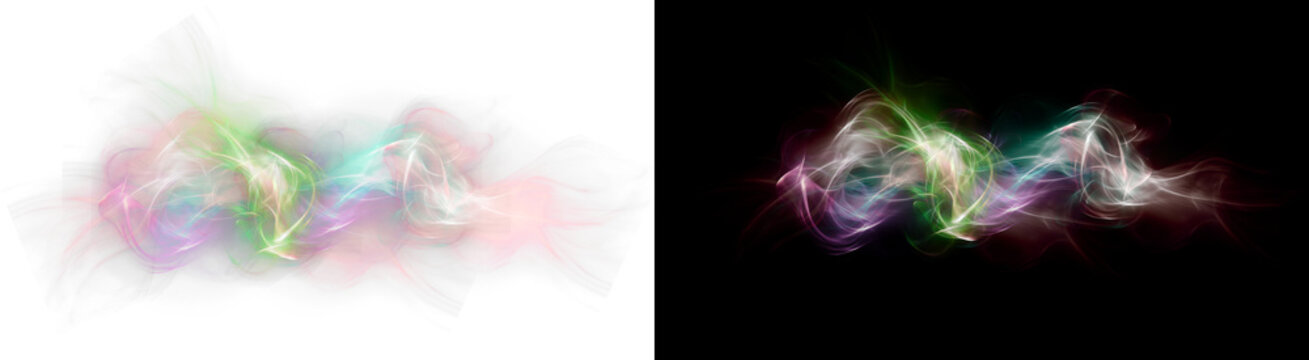 PNG image of Abstract colorful smoke trails, ethereal rainbow vapor clouds, flowing energy light waves for creative graphic design and motion backgrounds isolated on Transparent Background