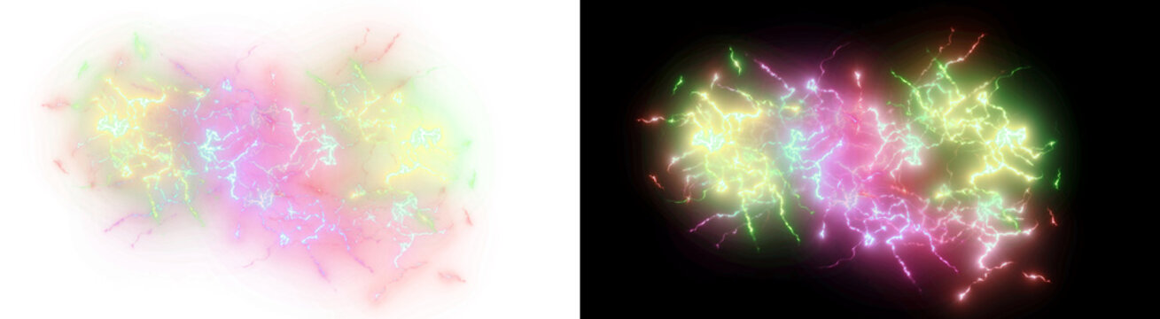 PNG image of Vibrant neon energy blast with glowing particles, colorful magic spell effect, abstract light explosion for motion graphics and gaming isolated on Transparent Background isolated