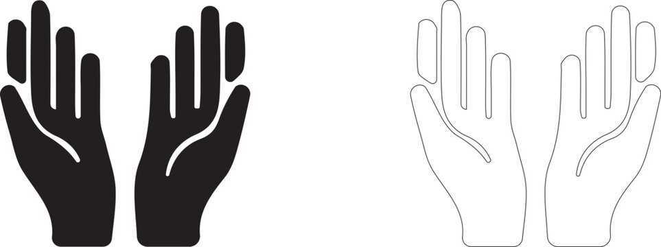 Open hands icon, symbol of care, support, acceptance and charity, vector icon in two styles: glyph and outline.