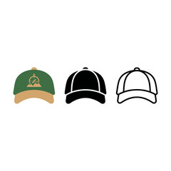 Fototapeta premium Three baseball caps in different colors and designs green with beige and logo black with white outline white outline