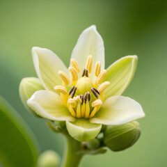 Obraz premium Closeup of a delicate white flower with yellow stamens and green buds 1.