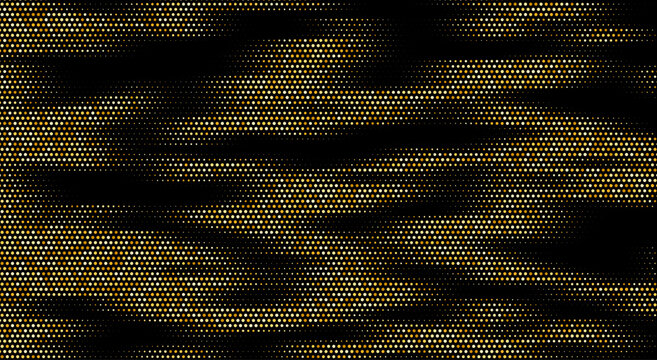 Golden halftone background, luxury textile pattern design, abstract glittering dots backdrop. Vector illustration