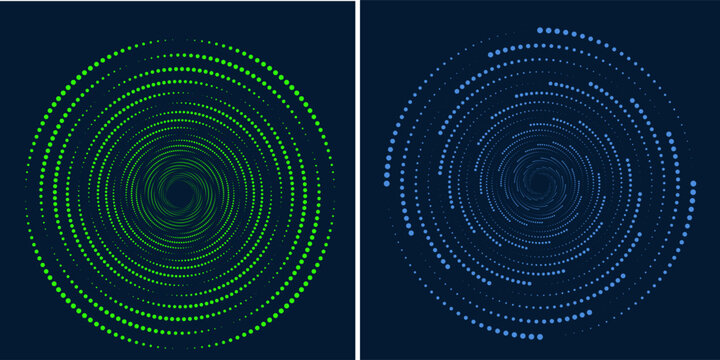 Twisted colored spiral. Curved wireframe tunnel. Vector technology logo element.