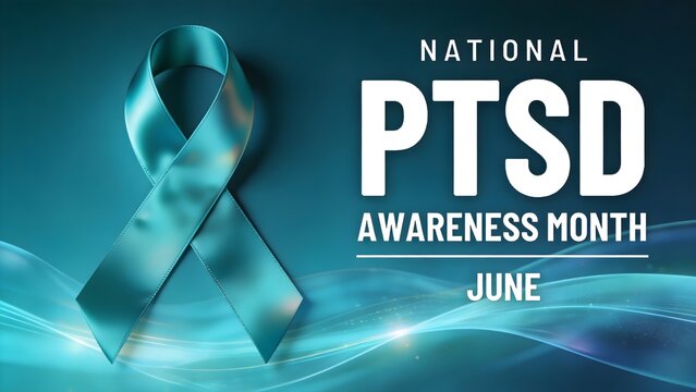 Teal ribbon representing national ptsd awareness month during june is displayed in this professional photograph highlighting mental health support and advocacy for those needing emotional healing