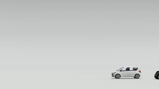 White minivan on a plain background, minimalist car studio shot