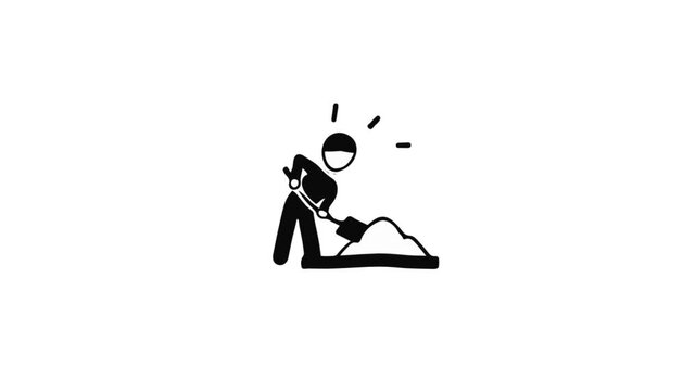 Person digging in dirt with shovel, simple illustration