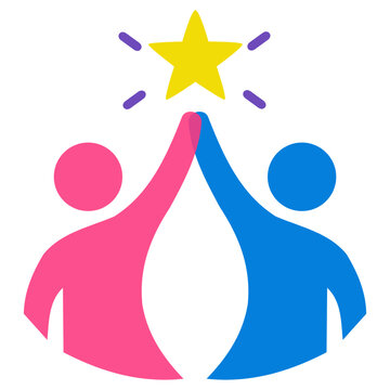 High Five with Star Icon for Success, Achievement and Team Cooperation