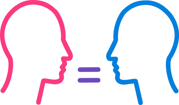Human Profiles with Equal Sign Icon for Gender Parity and Human Rights