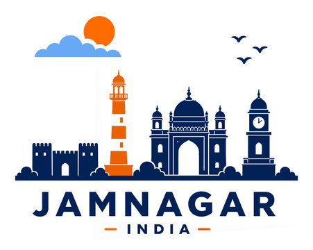 Jamnagar India Skyline Minimalist Vector Illustration Travel City Design