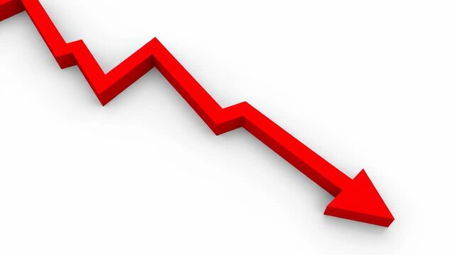 Red 3D line graph showing a downward trend
