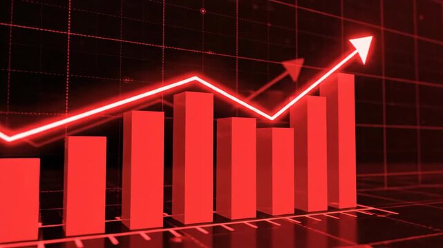 Red 3D bar chart showing negative financial trend and decline