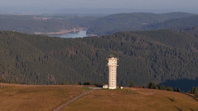 Aerial view of feldberg tower in the black forest mountains