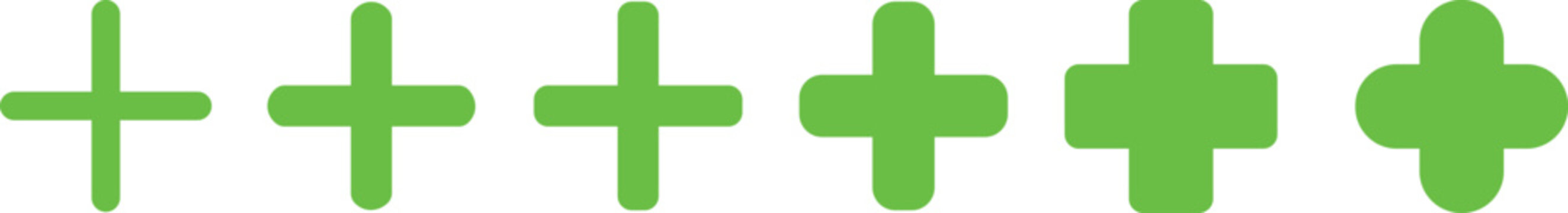 Green plus signs in various shapes and sizes  icons  symbols