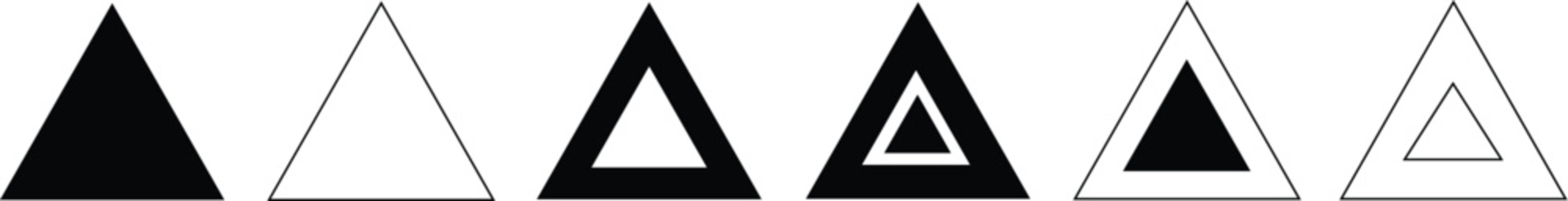 Collection of various triangle shapes and designs in black and white for graphic design elements and geometric patterns