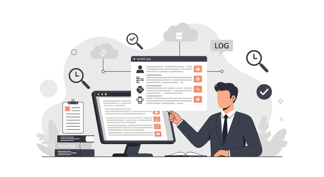 Businessman analyzing data on computer, cloud storage, digital interface