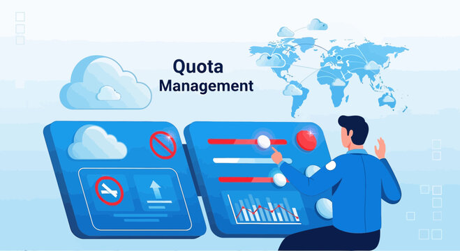 Business Quota Management Concept with Global Map and Futuristic Interface