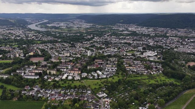 Aerial view of trier cityscape overlooking the moselle river valley in germany