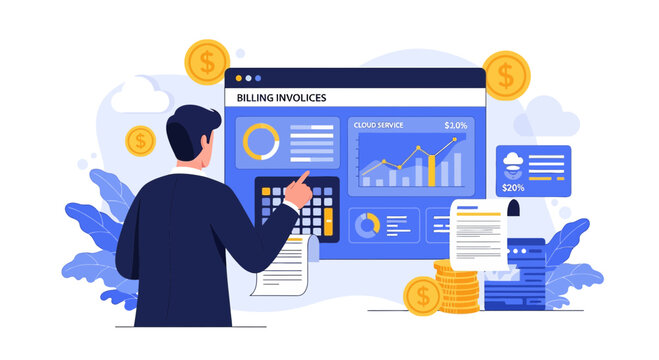 Business finance analysis and billing invoices dashboard, financial report
