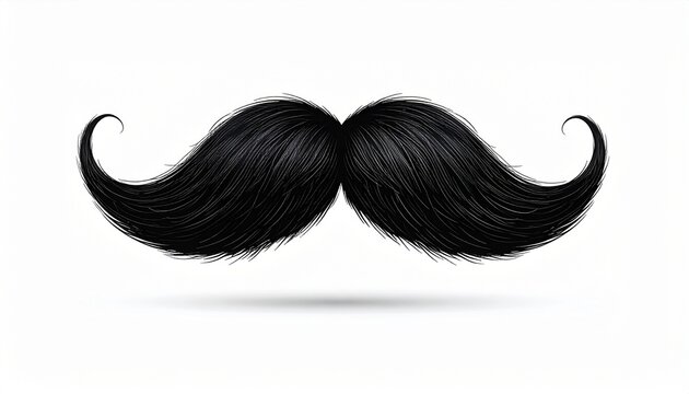 A detailed illustration of a classic black curly handlebar mustache isolated on a white background perfect for barber shop decor designs.
