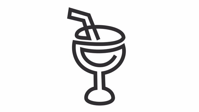 Minimalist cocktail glass icon with black line art cartoon animation isolated on a transparent background. Simple drink graphic with beverage sketch for menu design and hospitality branding.