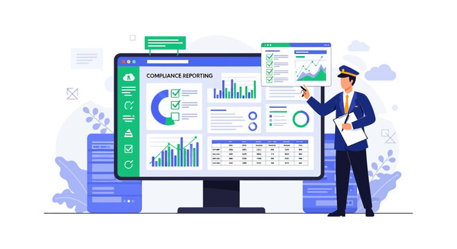 Business Analist Showing Financial Report on Screen, Data Analysis, Compliance Reporting