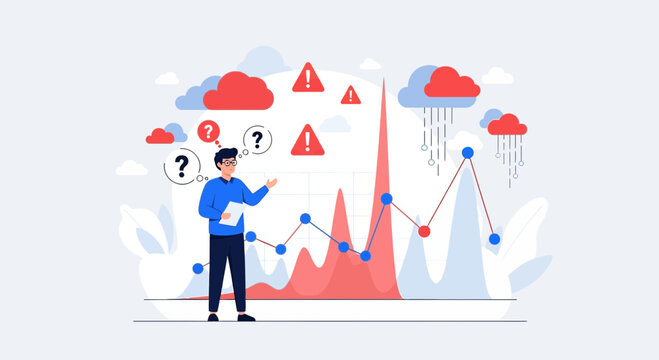 Business analysis with data charts, risk, and uncertainty concept illustration