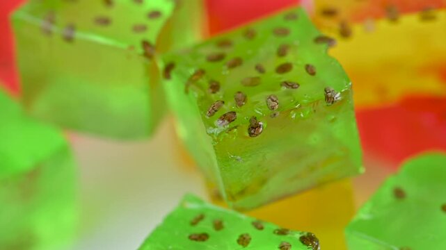 video of fruit jelly cubes