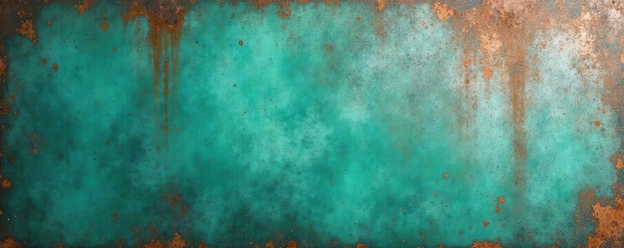 Weathered teal-green concrete wall with oxidized copper patina creating a unique grunge texture, perfect for backgrounds or design elements , teal, patina
