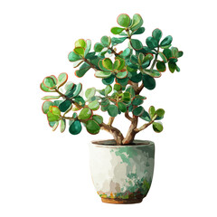 Watercolor Jade Plant vector, artistic painting style, high-resolution illustration on a pure white background. © Cooper