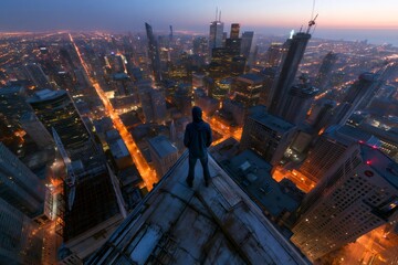 Obraz premium Person standing on toronto city rooftop exploring urban landscape