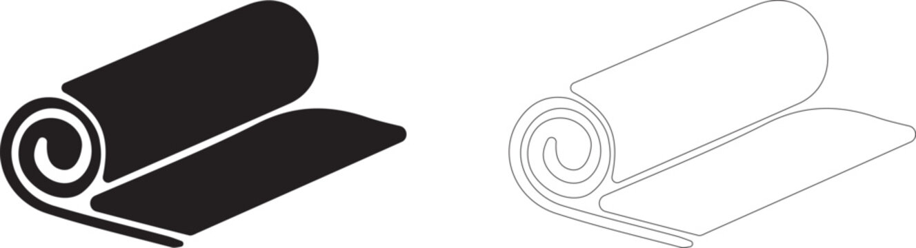 Rolled mat icon, symbol of yoga, fitness, pilates and home workout, vector icon in two styles: glyph and outline.