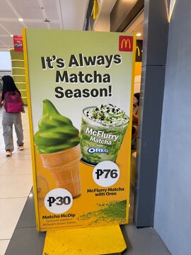 May 2026, Bulacan, Philippines: McDonald's Matcha McDip cone and a Matcha Oreo Mcflurry ice cream