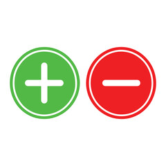 Fototapeta premium Plus and Minus Round Icons, Green Positive and Red Negative Math Symbols Vector
