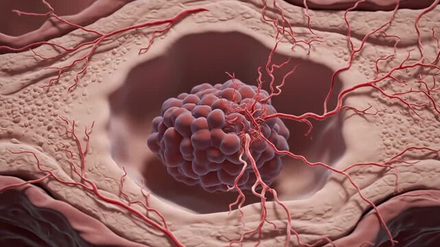 Cancer Tumor Growth Animation Showing Cellular Proliferation and Angiogenesis Blood Vessel Invasion Medical Illustration