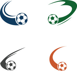 Naklejka premium Soccer balls with different colored swirls four soccer balls with swirling motion lines