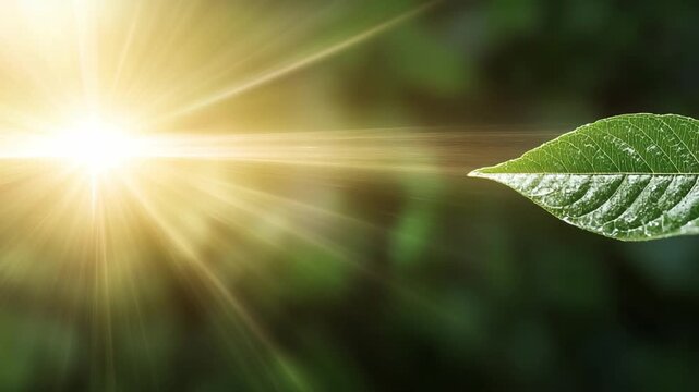 Sunbeam Illuminating a Leaf: A bright, radiant sunbeam breaks through the lush green foliage, its light catching the intricate veins of a single, dewy leaf.