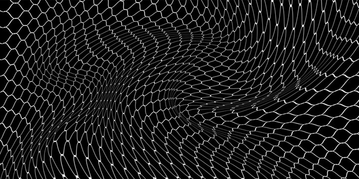 Fishing net seamless pattern. Soccer and football gates mesh. Fishnet texture. Basketball hoop and hockey net pattern. Sportswear texture. Chain link fence. Vector illustration on black background.