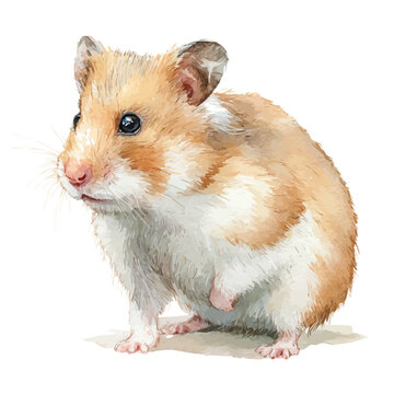 Hamster watercolor vector, hand-painted style, high-quality illustration isolated on white background.