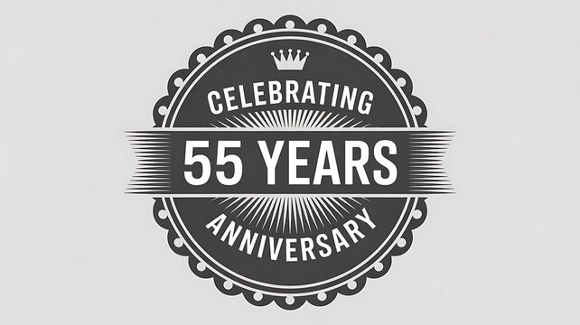 Anniversary, celebration, 55 years, commemorative badge, gray background