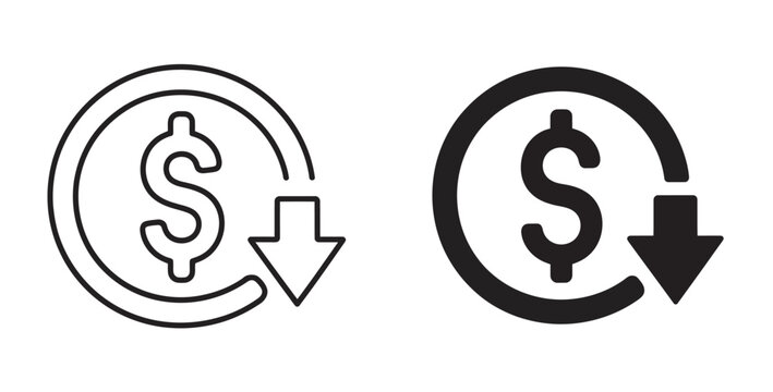 Two icons showing a dollar coin with a downward arrow, representing cost reduction.