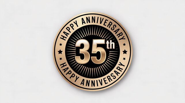 35th anniversary gold seal, happy anniversary badge, 35 years celebration emblem, golden milestone logo