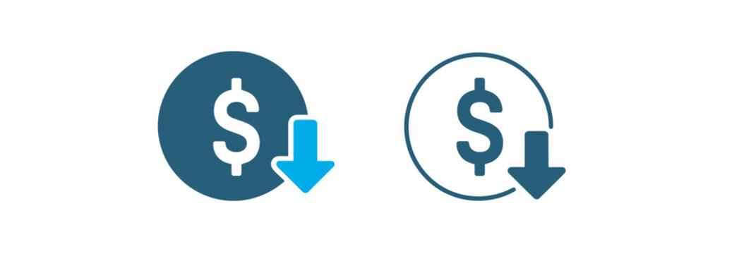 Currency value decrease icon, illustrating dollar depreciation and negative financial performance.
