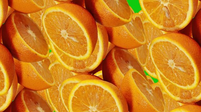 Fresh orange slices falling down in a continuous loop pattern for high quality food motion graphics