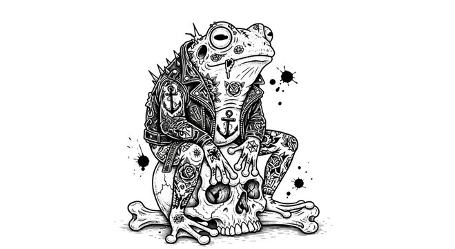 Frog Wearing Suit Sitting on Bone.