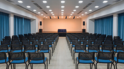 Fototapeta premium Empty modern lecture hall with chairs and stage