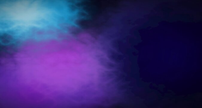 Vibrant purple and blue smoke swirling together in a mesmerizing dance of color and light in a dark space
